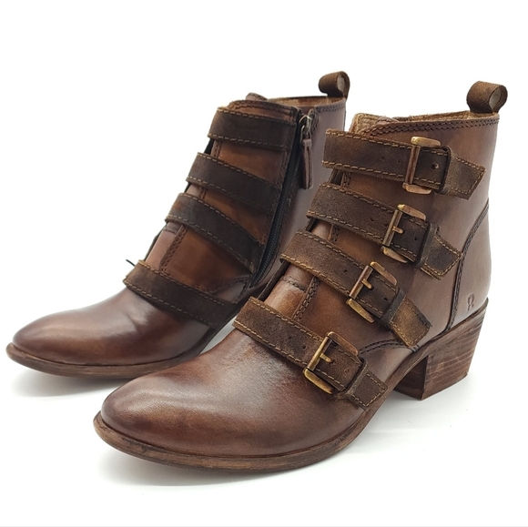 Roan by Bed Stu Zoey Tan Stacked Heel Buckle Ankle Boots Women's Size 9.5 - Picture 4 of 15